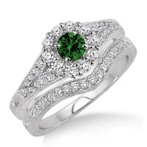 Halo Art Deco 2.5 Carat 6mm Round Cut Moissanite Diamond Engagement Ring Antique Floral Bridal Set on 10k White Gold