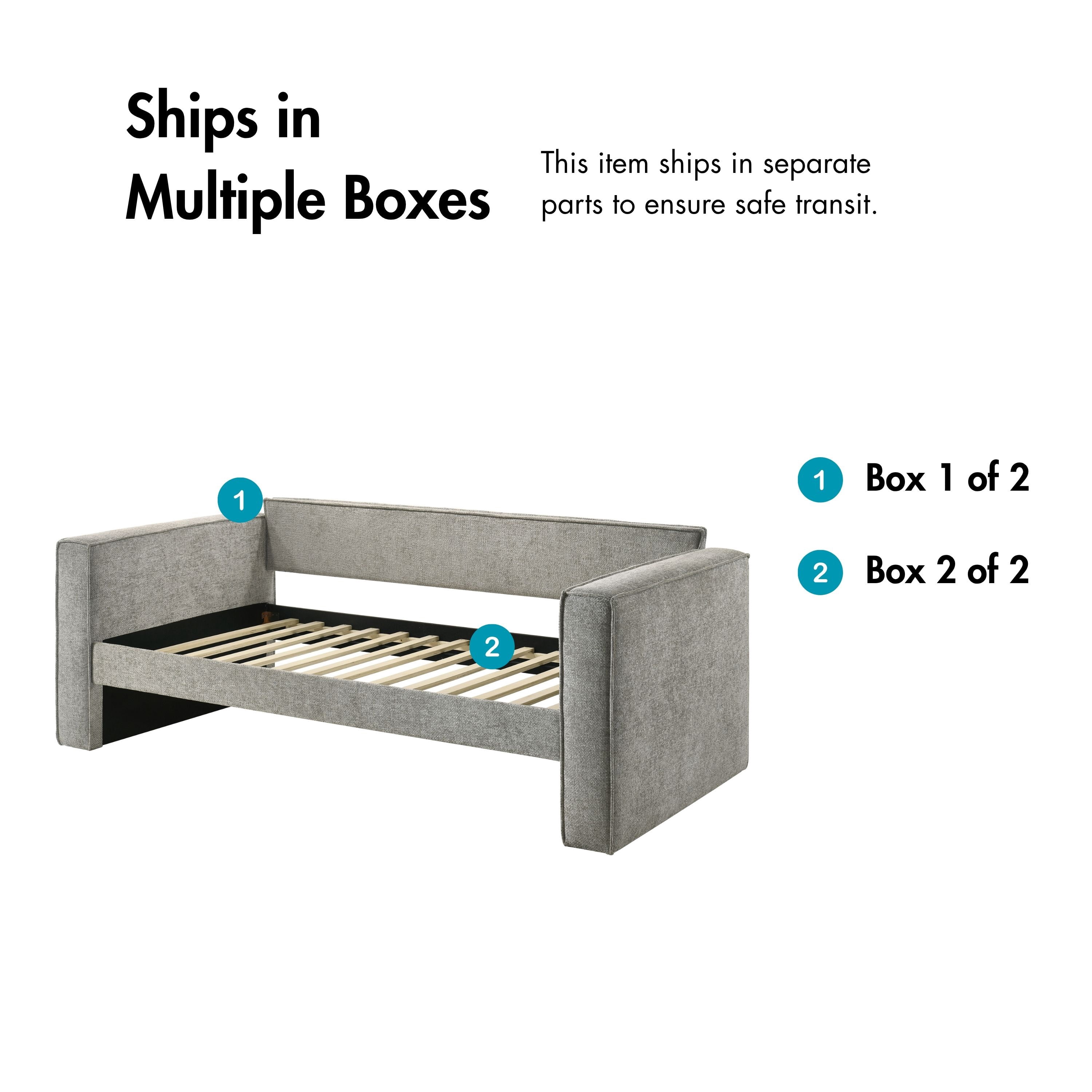 Furniture of America Hearth Fully Fabric Upholstered Square Arm Twin Daybed with Trundle, Slate Gray