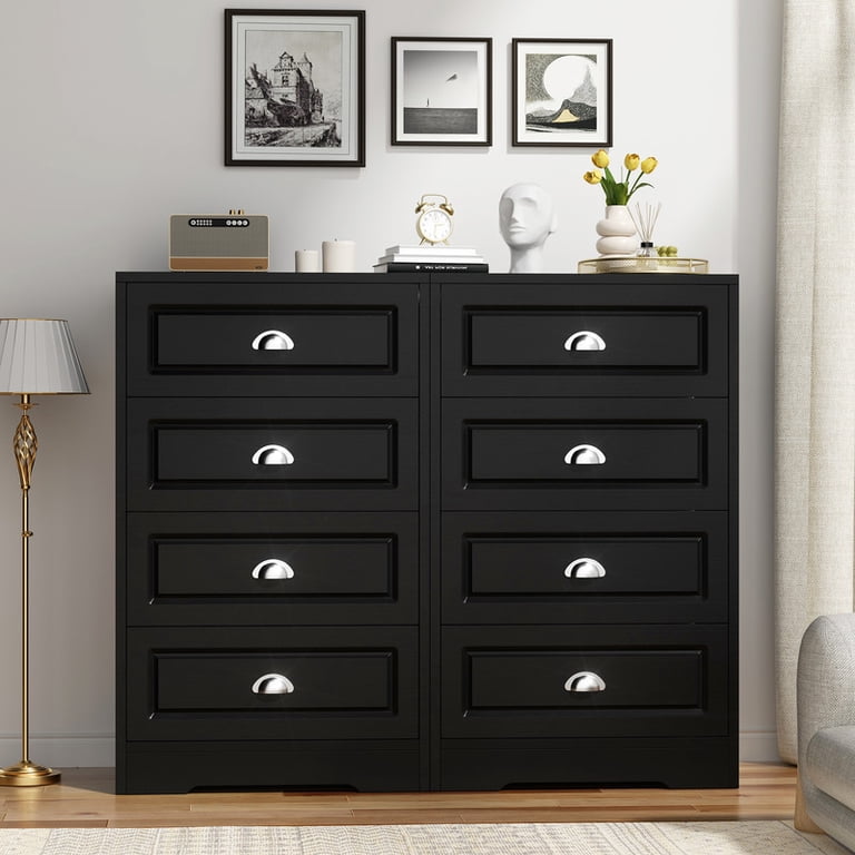 modern black wood dresser Aiho Modern 6 Drawer Wood Dressers, Wide Chest of Drawers with Metal  Handles for Living Room, Bedroom, Black