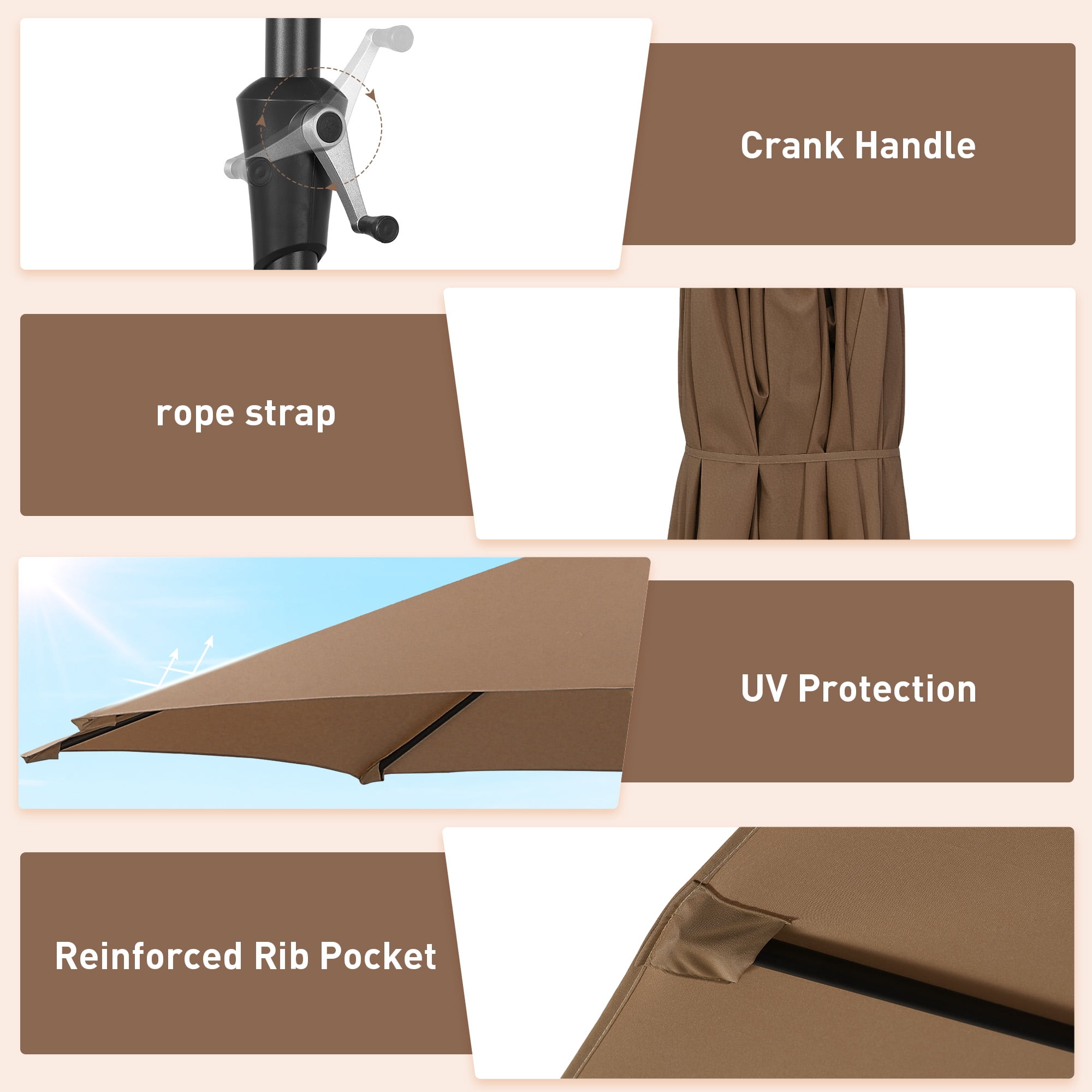 Autlaycil 15' Outdoor Patio Umbrella and Matching Base, Market, Beach, Garden, Yard, Party, Coffee