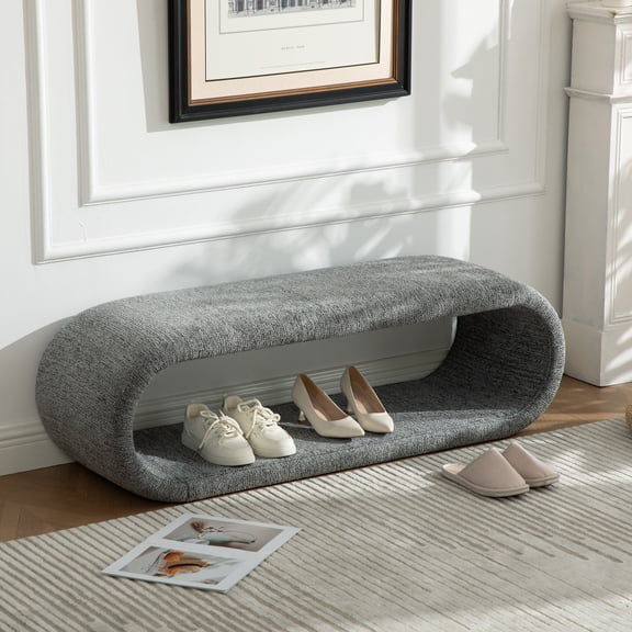 FFZ Chenille Upholstered Bench with Iron Frame and Storage for Entryway and Bedroom, Gray