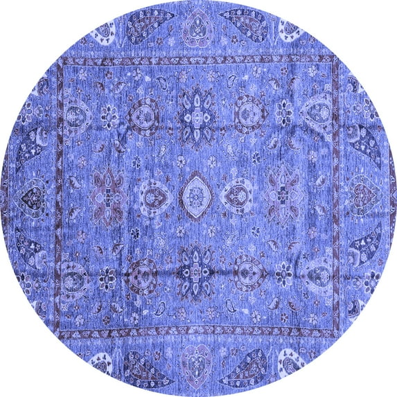 Ahgly Company Indoor Round Abstract Blue Modern Area Rugs, 4' Round