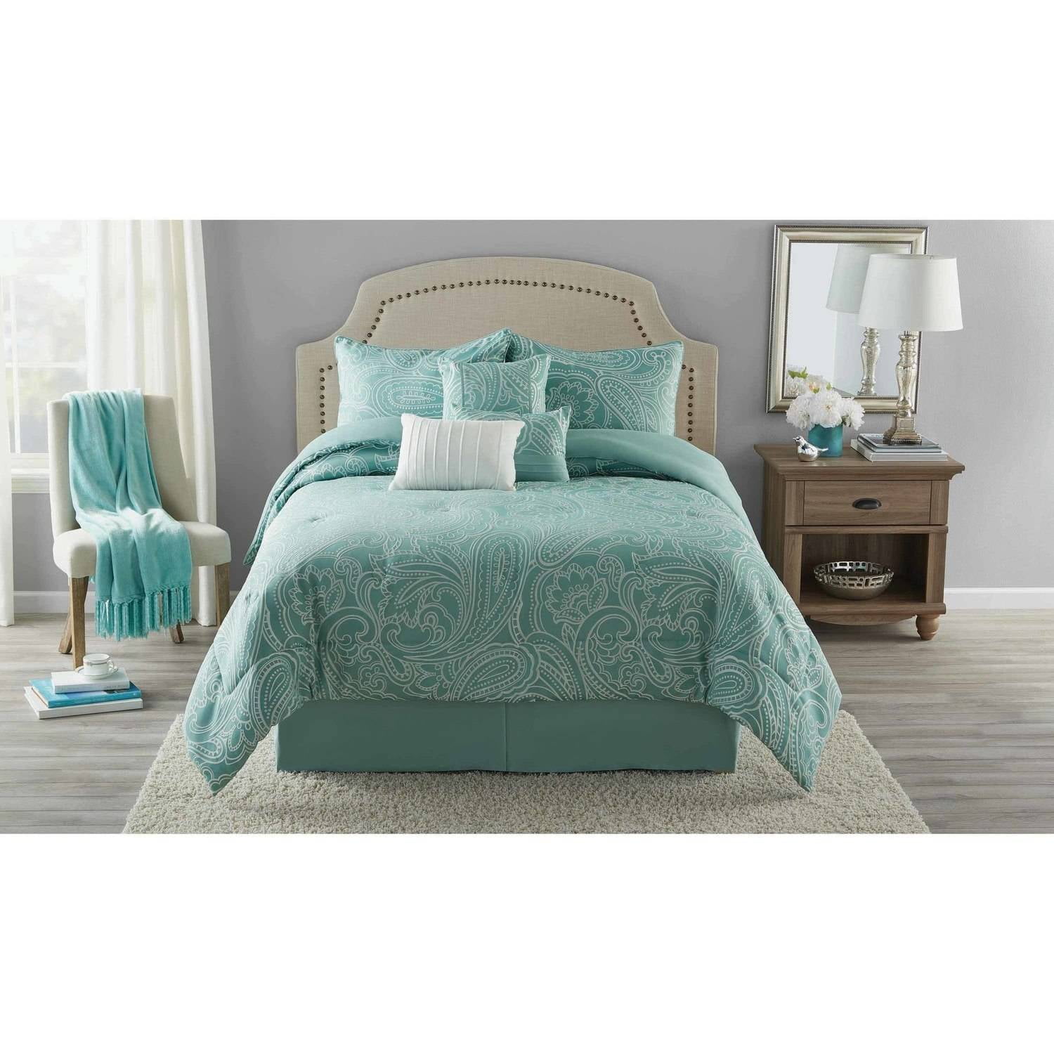 Mainstays Full or Queen Paisley Comforter Set, 7 Piece ...
