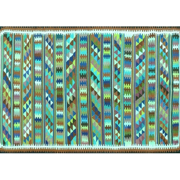 Ahgly Company Indoor Rectangle Abstract Turquoise Blue Contemporary Area Rugs, 8' x 10'
