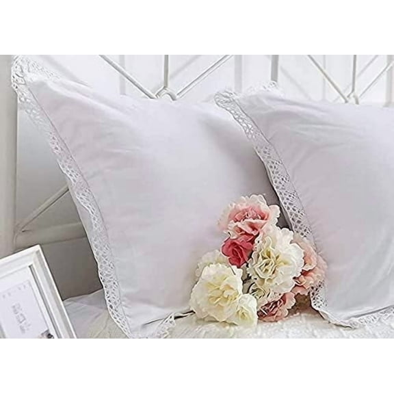 White Eyelet Crocheted Lace Pillow Shams Cutout Pillowcases Standard Size Pure Cotton for Bed 2PCS 20"x26"