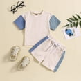 thumbnail image 2 of TOWED22 Toddler Baby Boy Summer Clothes 2Pcs Color Block Short Sleeve T-Shirt and Matching Shorts Outfit Blue,6-12 M, 2 of 7