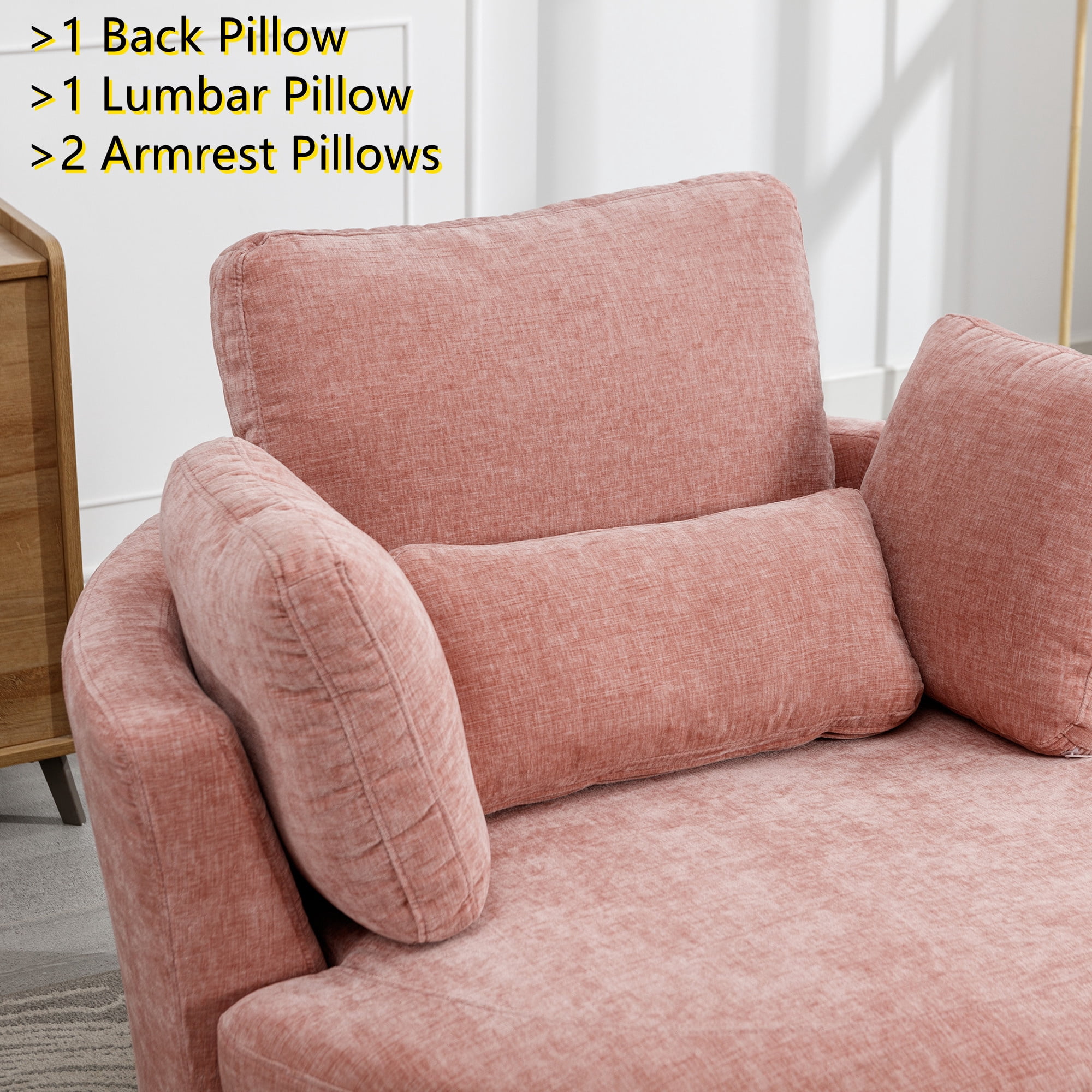 Aukfa 42" Oversized Swivel Accent Chair Barrel Read Chair for Bedroom Living Room, Chenille, Pink