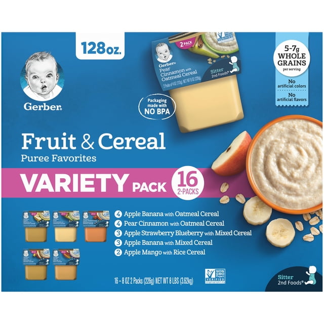 Puré de frutas y cereales Gerber 2nd Foods para bebés, 4 onzas (paquete de 32)
