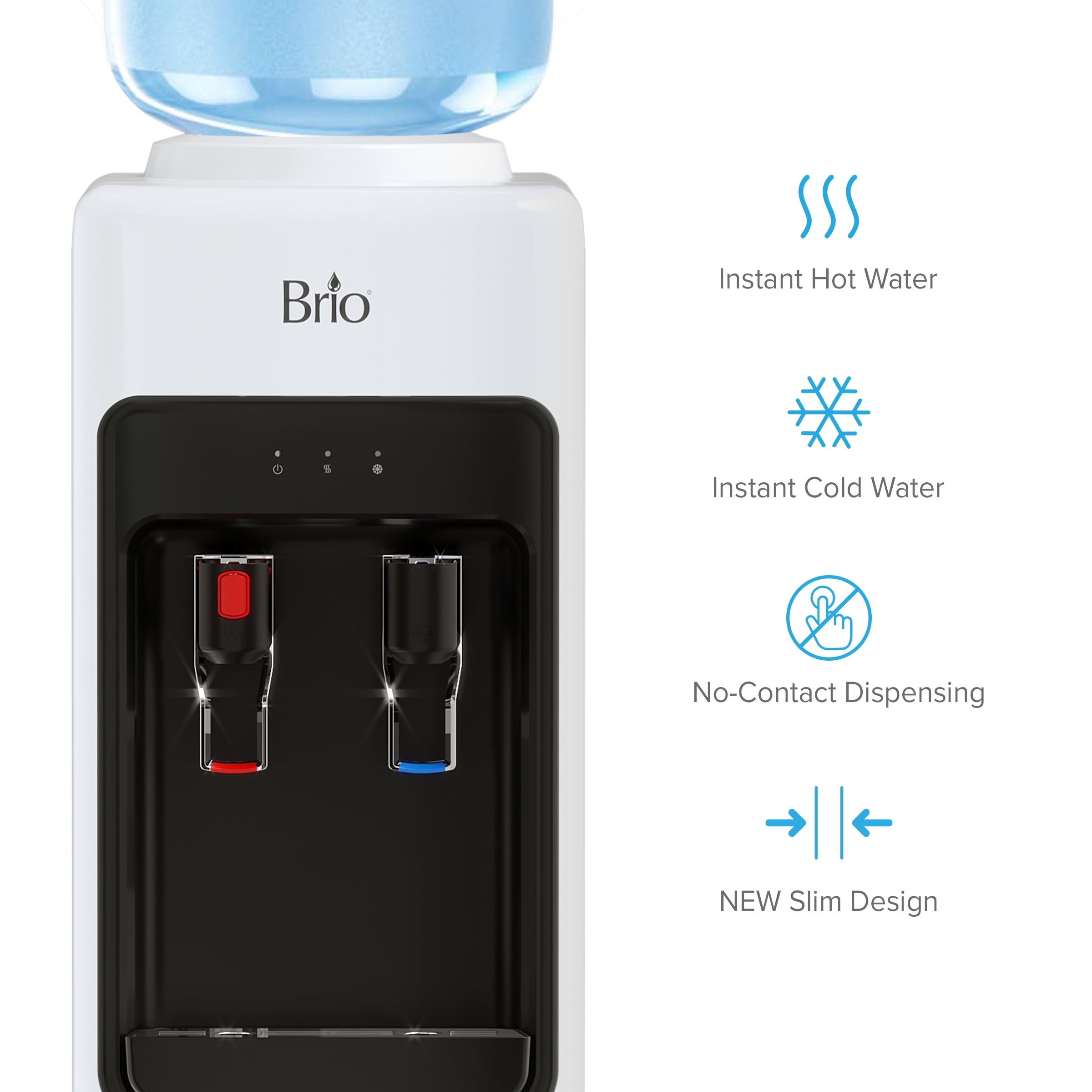 Brio 300 Series Slimline Top Load Hot and Cold Water Dispenser, 5 Gallon, White