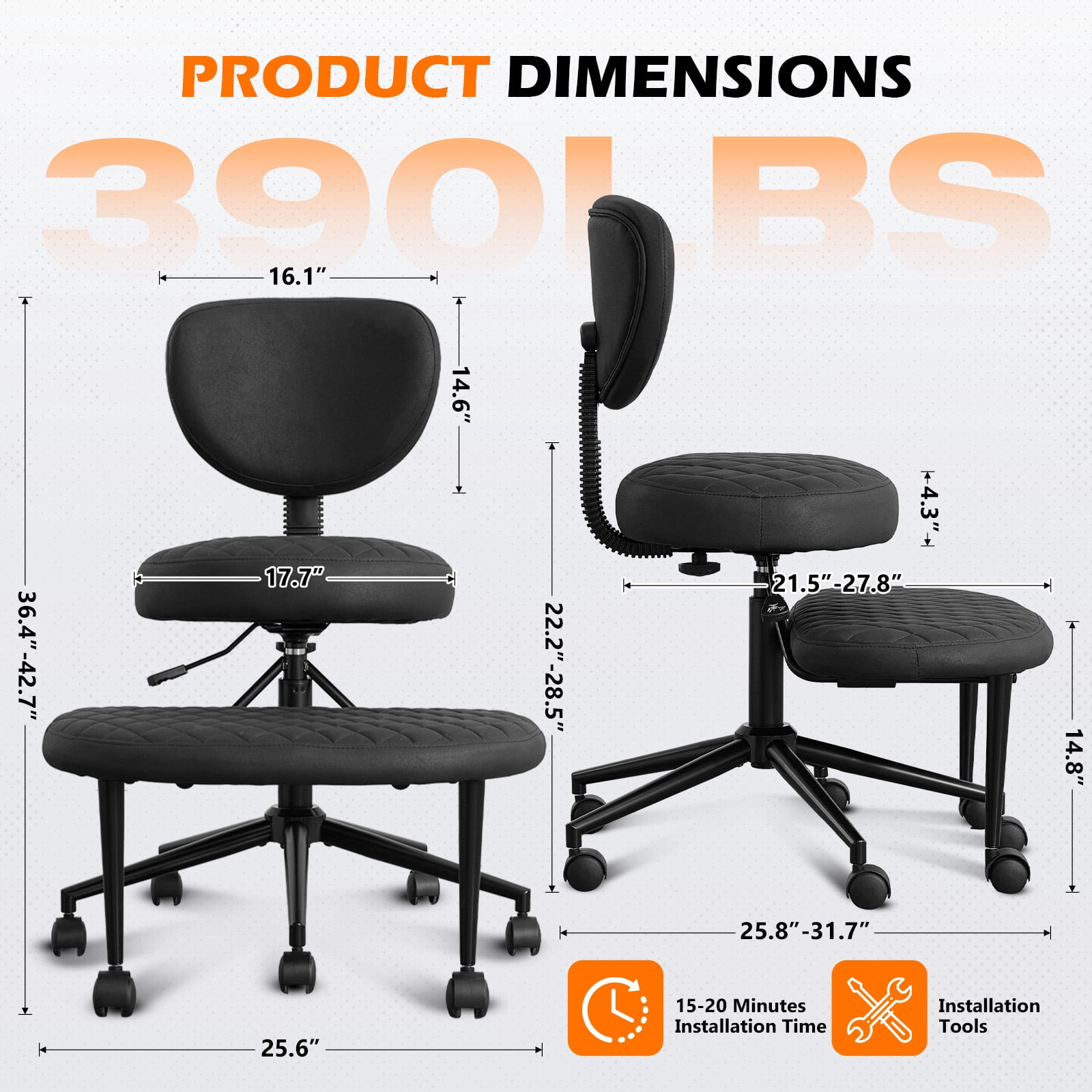 JONPONY Ergonomic Cross Legged Swivel Chair, ADHD Office Chair, Meditation Chair with Lumbar Support, Adjustable Height and Retractable footrest, Home and Office, Black