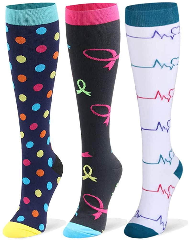 Chaussettes de Compression pour Femmes et Hommes Circulation - 20-30mmHg 3 Paires de Bas de Compression pour Infirmière, Grossesse