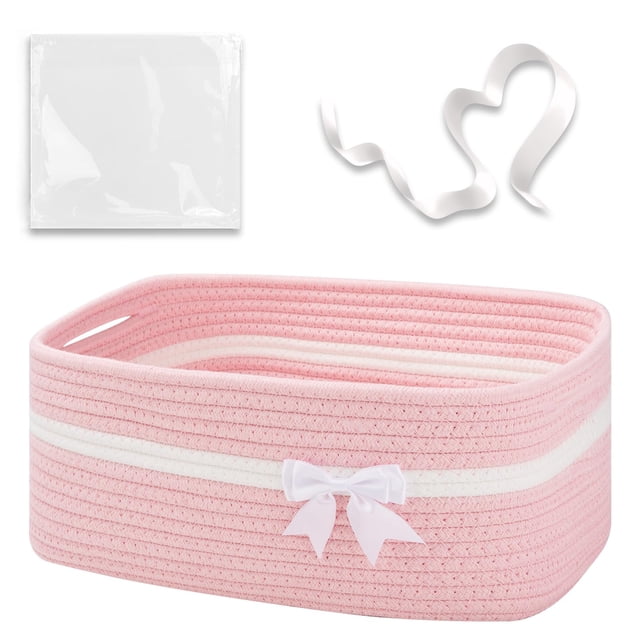 Canasta organizadora OIAHOMY 35 x 25 x 15 cm de algodón rosa con asas