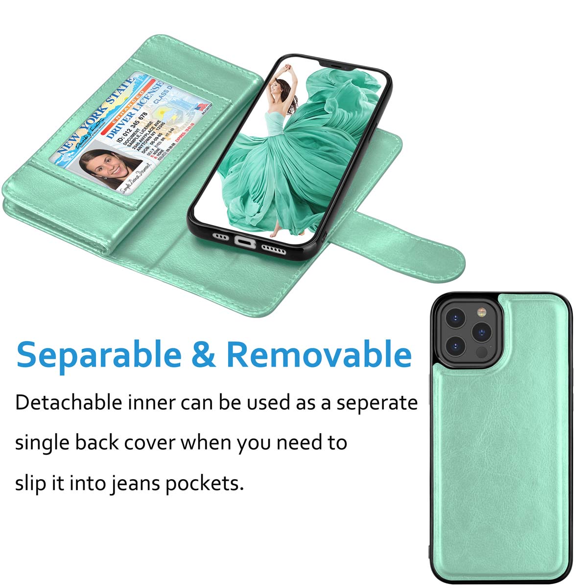 iPhone 12 Mini Case, Wallet Case iPhone 12, iPhone 12 Mini PU Leather Case, Njjex PU Leather Magnet Stand Wallet Credit Card Holder Flip Case 9 Card Slots Case for Apple iPhone 12 Mini 5.4" 2020 -Mint - image 4 of 6