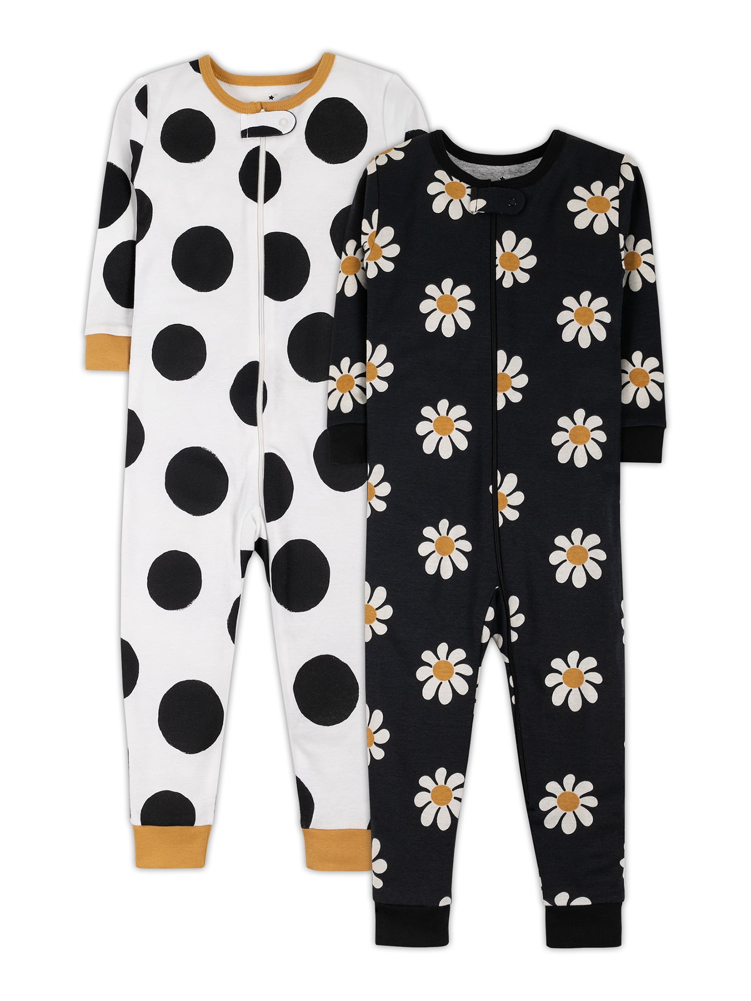 Little Star Organic Baby & Toddler Girl 2 Pk Footless Full Zip Snug Fit Pajamas, Size 9 Months - 5T