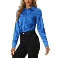 thumbnail image 4 of INSPIRE CHIC Blouse en Satin pour Femmes Manches Longues Mode Col Pointu Chemise Boutonnée 2TG Bleu, 4 of 5