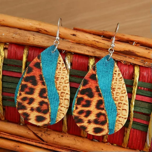 Cheetah Leopard Sequin Leather Teardrop Earrings for Women Fall Jewelry