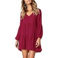 thumbnail image 3 of Floenr Womens Plus Size Maxi Dresses,Fashion Solid Color V-Neck Long Puff Sleeve Summer Dresses,Casual Loose Ruffle Empire Waist Swing Dress Mini Dress, 3 of 8