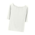 thumbnail image 2 of ALLLIST White Summer Tops Solid Scoop Neck 3/4 Sleeve T-Shirts Womens Shirts Clearance, 2 of 5