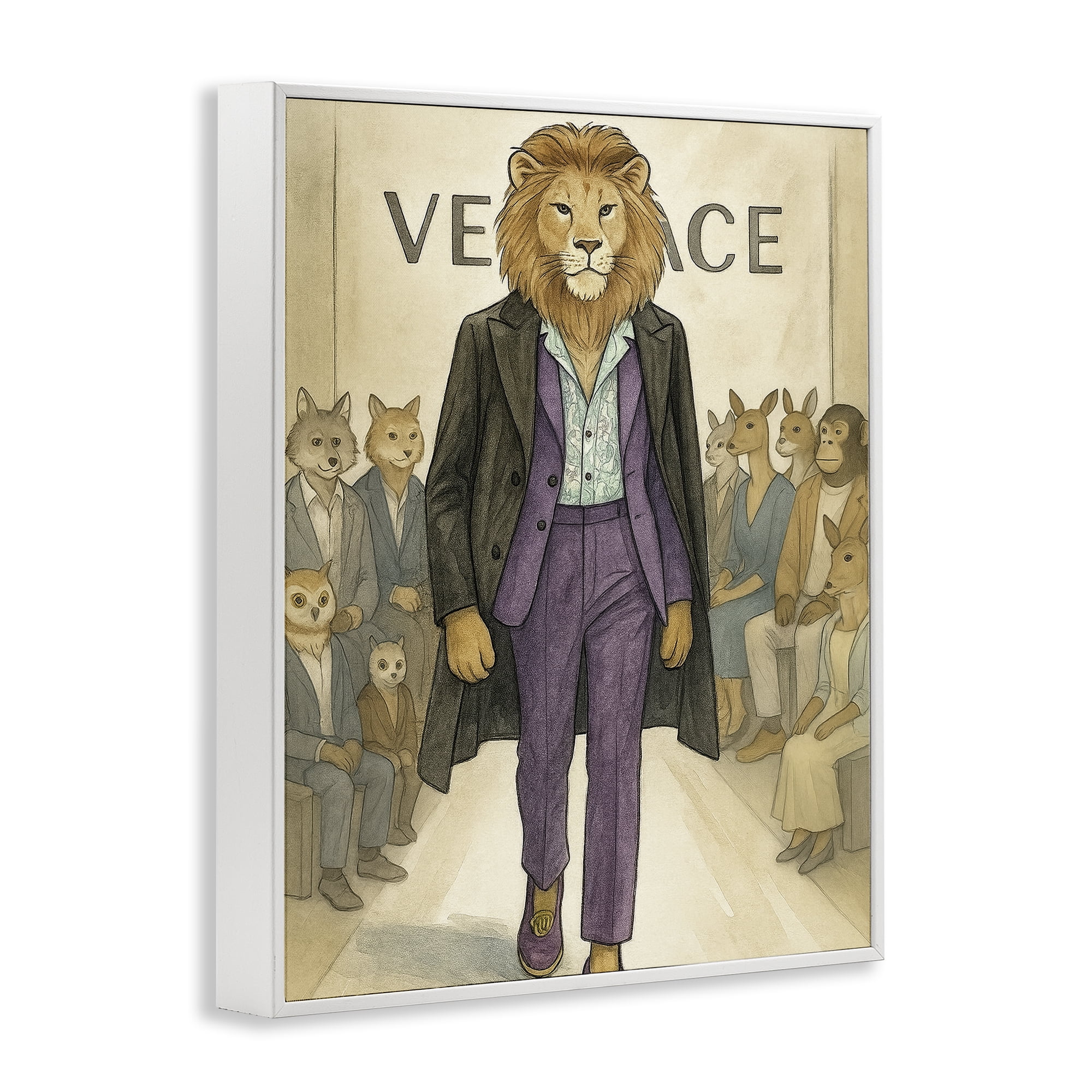 Stupell Industries Fashion Runway Lion White Framed Giclee Art, design by Grotto Studios