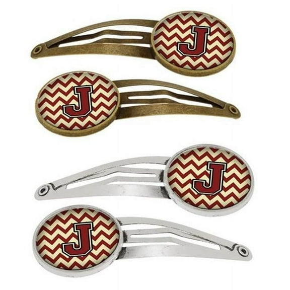 Carolines Treasures CJ1061-JHCS4 Letter J Chevron Maroon & Gold Barrettes Hair Clips, Set of 4