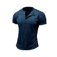 thumbnail image 2 of Fangasis Men Henley Shirt Short Sleeve T Shirts Summer Tops Mens Casual Basic Tee Loose Fit Daily Wear Pullover Royal Blue M, 2 of 4