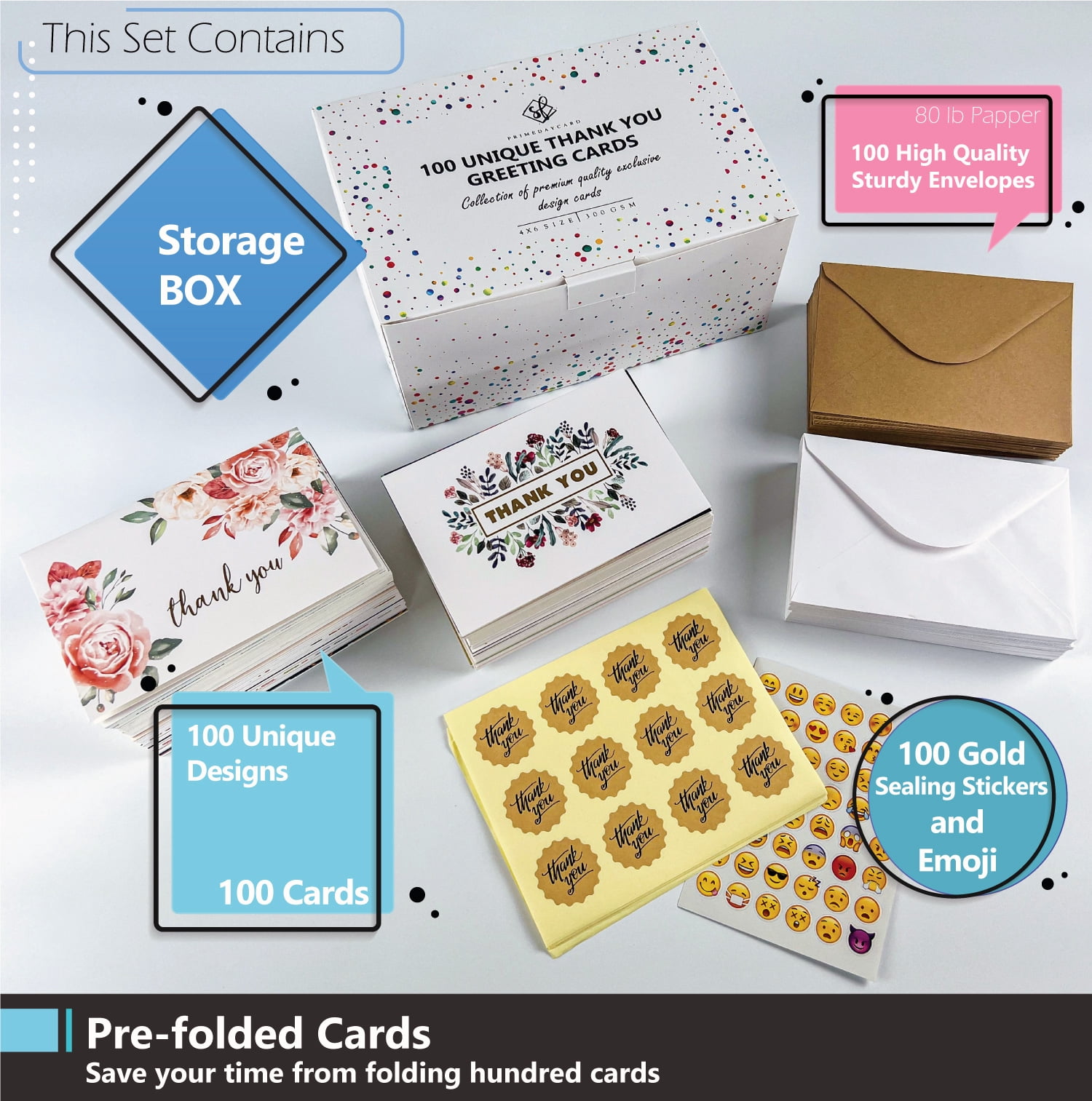 100 Thank You Cards 4x6 with Envelopes – Unique Designs for Business or Events
