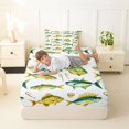 thumbnail image 5 of Manfei Fishing Gear Fish Twin Sheets, Cartoon Sealife Bedding, Teal Golden, 3pcs, 1 Flat Sheet, 1 Fitted Sheet and 1 Pillowcase, 5 of 6