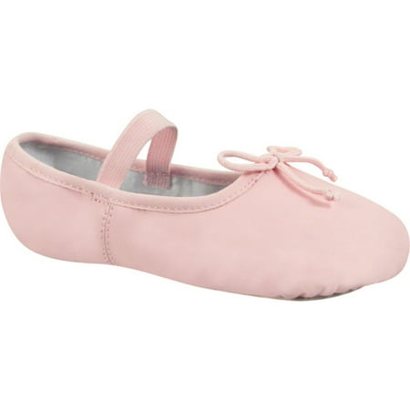 Girls Pink Leather-Like Elastic Strap Bow Ballet Shoes 5 Toddler-1 Kids ...