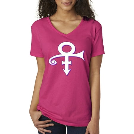 New Way 408 - Women's V-Neck T-Shirt Prince Purple Rain Love Logo Symbol RIP Large Heliconia