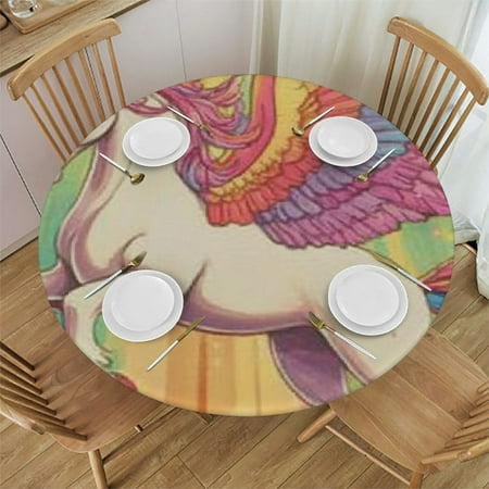 

Patifu Unicorn Wings Rainbow Round Tablecloth 100% Polyester Stain-Resistant Washable Table Cover Outdoor Picnic Camping Indoor Kitchen Dining Party 54 -58