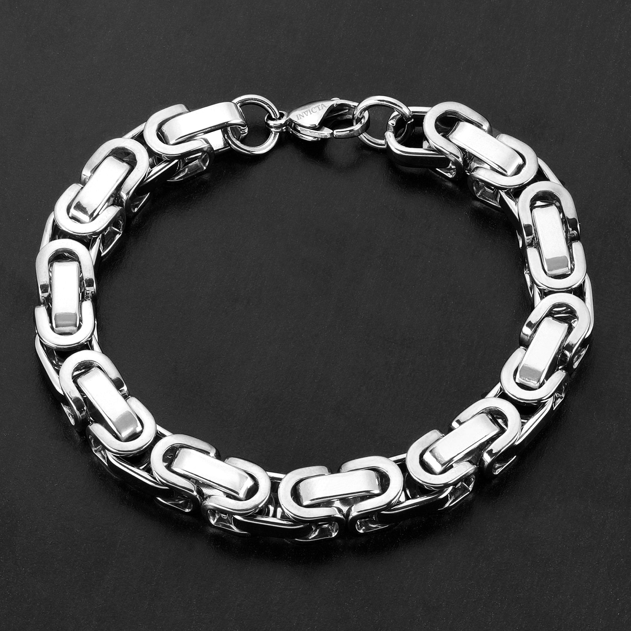Invicta Jewelry Men's Polished Byzantine Chain Steel Bracelet (8mm) - 8.75"