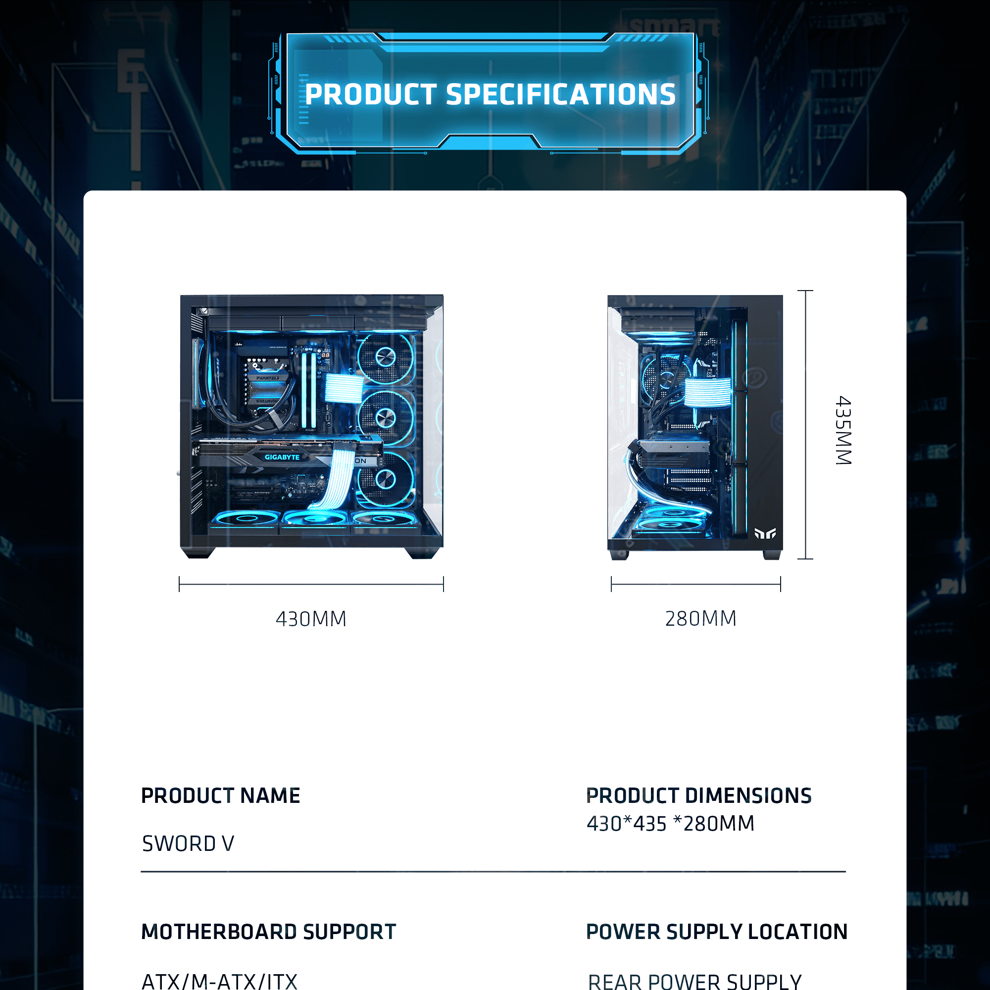 YEAH MAGIC Sword V Gaming PC Case,Seamless Tempered Glass Front & Side Panels, 360mm Radiator Support, Mid-Tower ATX PC Case