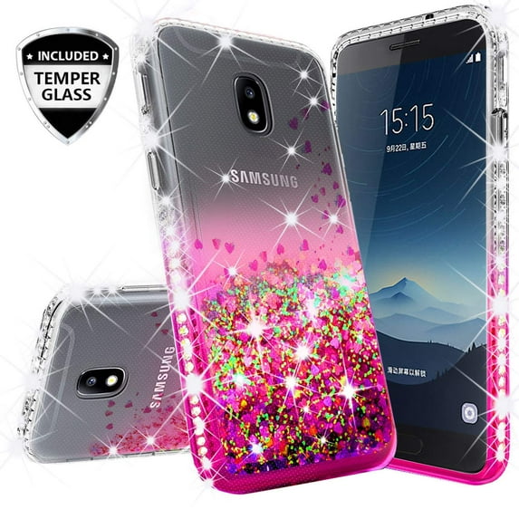 Compatible for Samsung Galaxy J3 2018/J3 Orbit/J3 Achieve/J3 Express Prime/J3 Prime 2/J3 Emerge 2018/Amp Prime 3/J3 Eclipse 2/Sol 3/J3 Aura/J3 Star Case, w/Temper Glass Screen Protector Clear/Pink