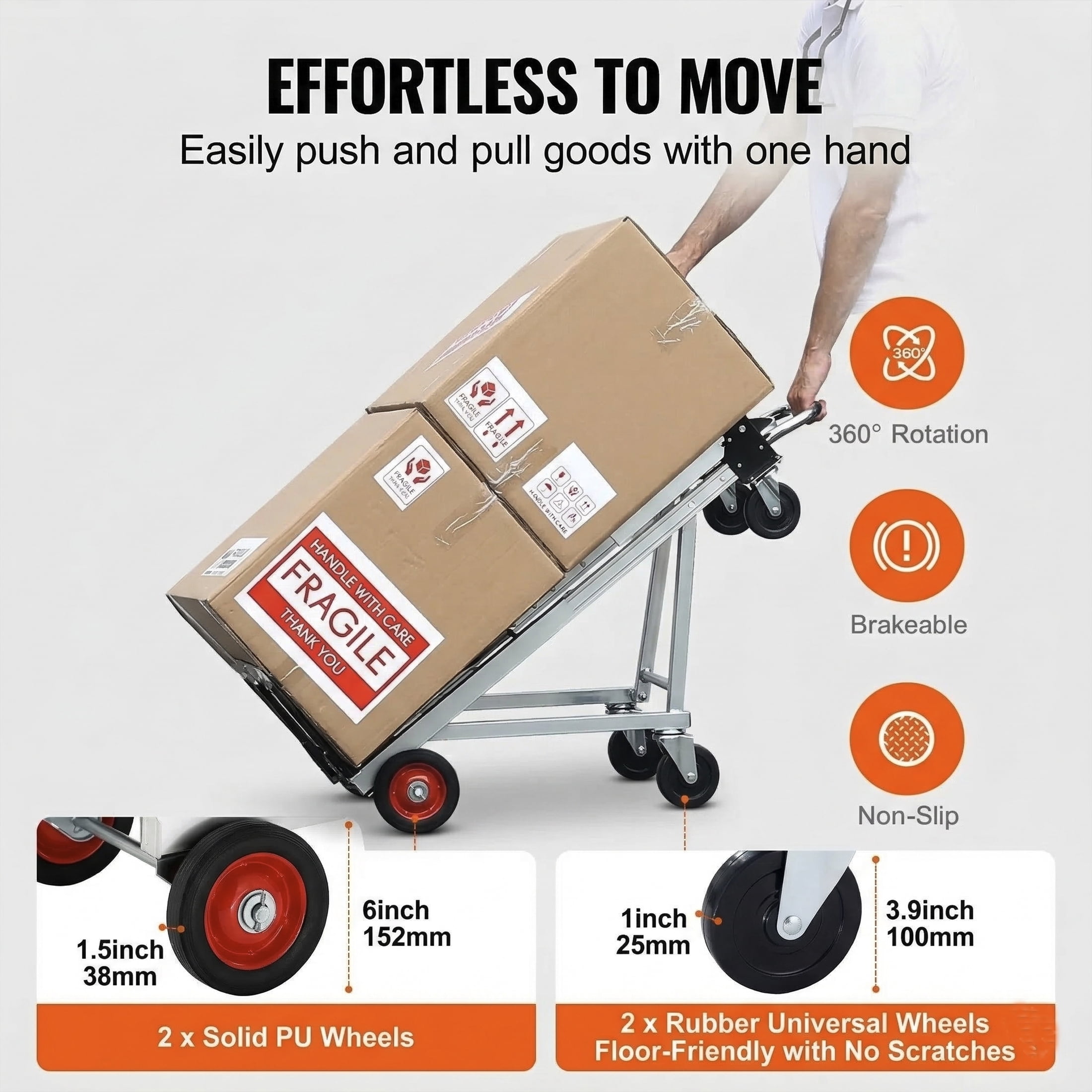 Aluminum Folding Hand Truck 2 in 1 Design - 400 lbs Capacity, Heavy Duty Industrial Collapsible Cart, Dolly Cart with Rubber Wheels for Transport and Moving in Warehouse, Supermarket, Garden - 1 Piec