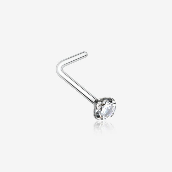 Prong Set Gem Top Steel L-Shaped Nose Ring
