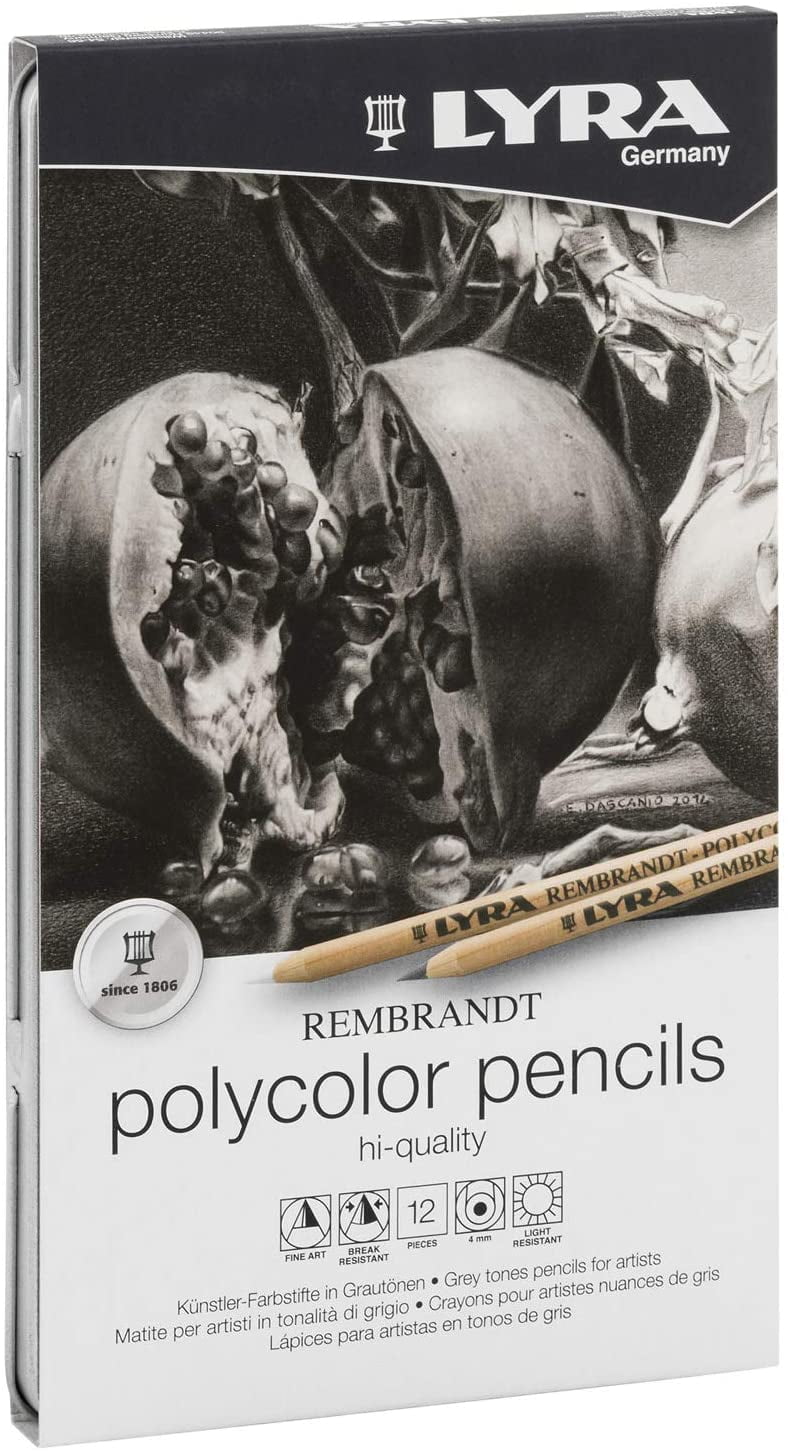 LYRA Rembrandt Polycolor Art Pencils, Set of 12 Pencils, Assorted Greys