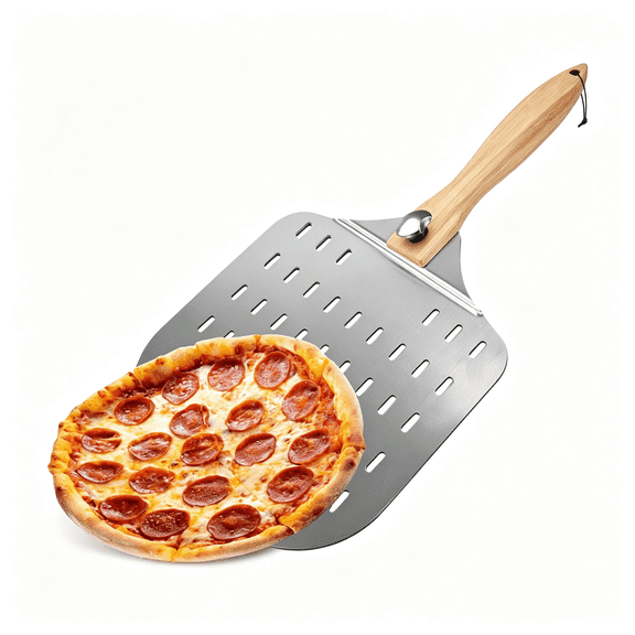 EXLEAF Aluminum Pizza Peel 12 X 24" – Perforated Pizza Paddle with Foldable Removable Wooden Handle – Metal Pizza Peel for Outdoor Pizza Oven Grill and Baking – Professional Kitchen Pizza