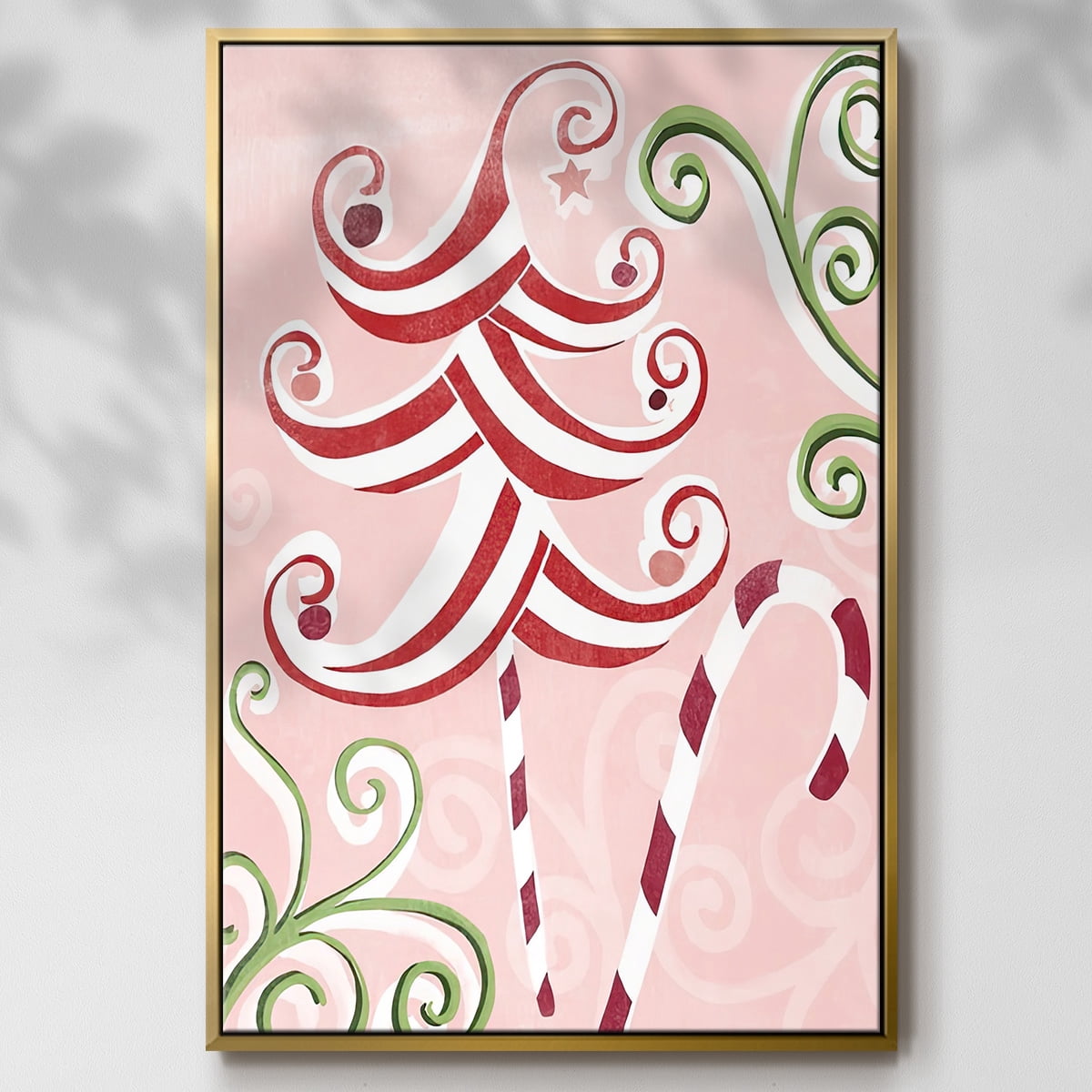 Candy Cane Holiday I - Framed Gallery Wrapped Holiday Canvas - 17 x 25 - Gold Frame