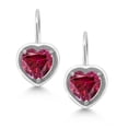 thumbnail image 2 of Gem Stone King 925 Sterling Silver Red Zirconia Dangle Leverback Earrings for Women (2.26 Cttw, Heart Shape 7MM), 2 of 4