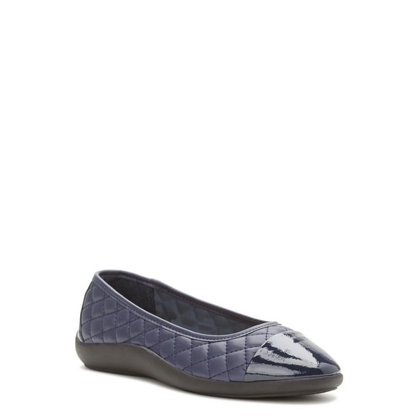 Time and Tru Women's Cap Toe Quilted Ballet Flats, Wide Width Available