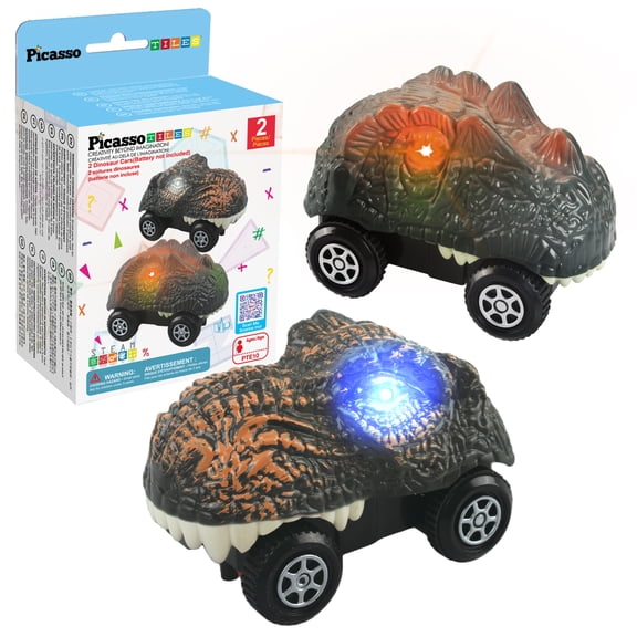 PicassoTiles 2PCS Race Track Truck & Dinosaur Car Accessories, Compatible with STEM Magnetic Tile Building Kits, Bulk Toy Set for Kids Boys & Girls 3 