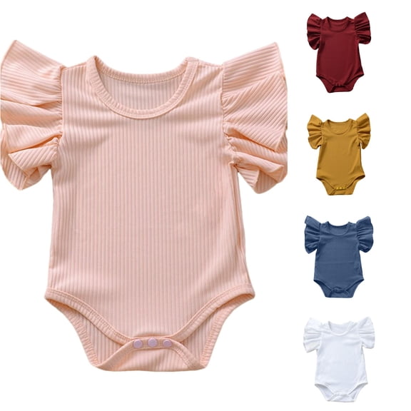 RMGVDSD Newborn Baby Girls Ruffle Romper Bodysuit Casual Clothes One-Piece Outfit Solid Color Sleeveless Onesie Bodysuits 12-18 Months