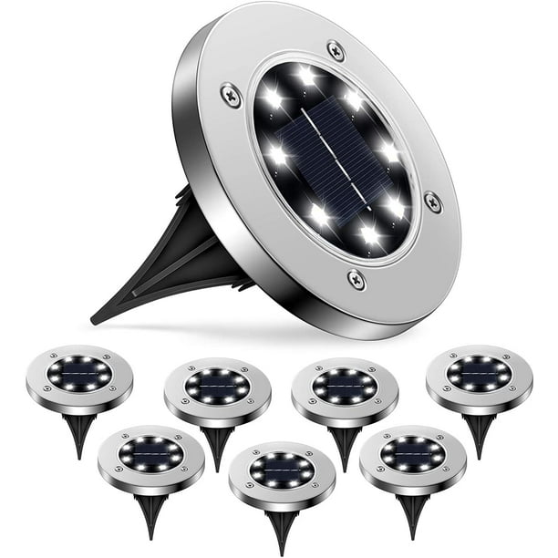 Luces solares de suelo para jardín al aire libre, 8 LED, blanco cálido de 3000 K, resistencia al agua IP65, focos solares para exteriores para caminos, patios, terrazas, focos solares empotrados refor