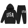 thumbnail image 3 of Girl Hooded Sweatshirt Set Letter Printed Long-Sleeve Girls' Active Sweatsuit Comforte Girls Clothes with Pocket,Black,6-7 Years, 3 of 6