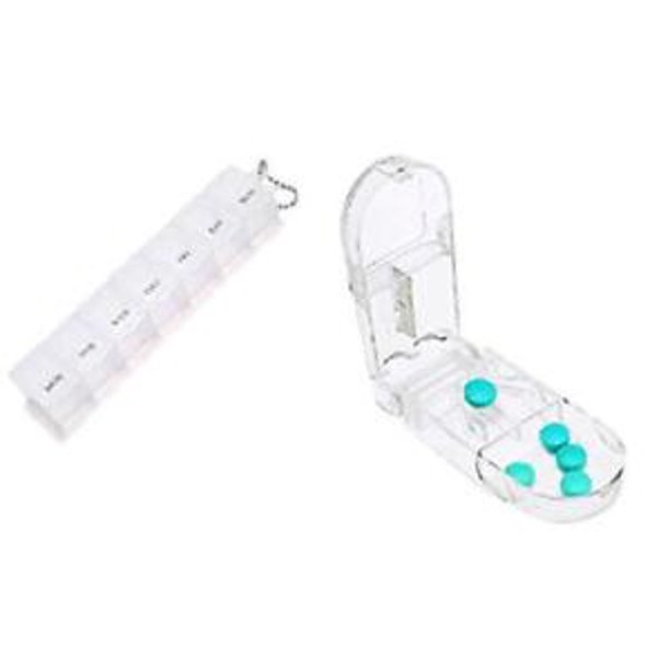 Pill Cutter + 7 Day Labeled Monday Through Sunday Pill Box Essential
