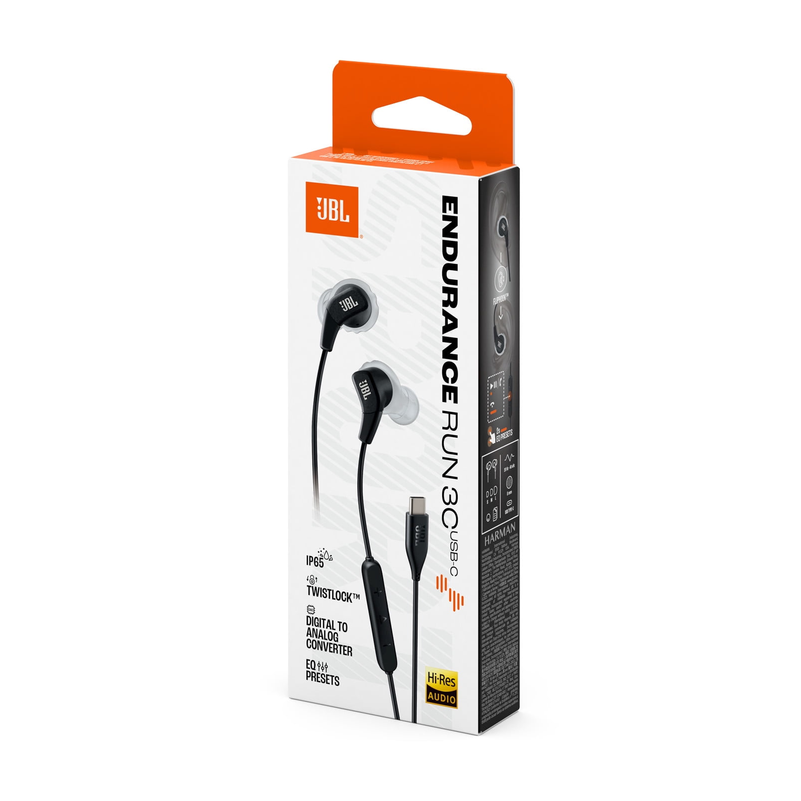 JBL Endurance Run 3 USB-C - USB-C Wired Sport Headphones - Black / Gray