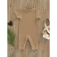 thumbnail image 4 of hirigin Summer Toddler Baby Boys Casual Ribbed Clothes Solid Ribbed Knitted Short Sleeve Letter Print Romper Jumpsuits One-pieces Long Pants, 4 of 8