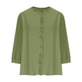 thumbnail image 4 of Fmbrln Womens Linen 3/4 Sleeve Blouse Fashion Pleated V Neck Tops Casual Loose Solid Color Shirts Green XL, 4 of 5