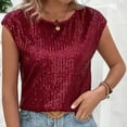 thumbnail image 4 of RMGVDSD Trendy Tops for Women Solid Color Sequin Round Neck Tee Shirts Shiny Cap Sleeve T Shirts Fashion Blouse Tops Casual Party Wear Soft Women Tee Tops, 4 of 9