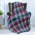 thumbnail image 4 of Checkered Soft Flannel Fleece Blanket, Celtic Tartan Irish Culture Scotland Country Antique Tradition Tile, Cozy Plush for Indoor and Outdoor Use, 70" x 90", Violet Pale Blue Salmon, by Ambesonne, 4 of 5